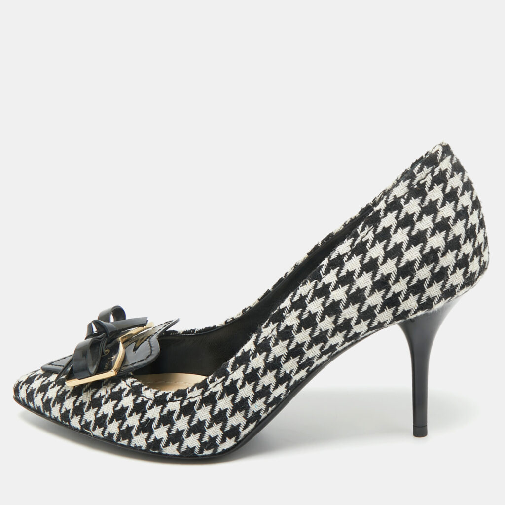 Dior Black/White Knit Fabric Bow Pointed Toe Pumps Size 36