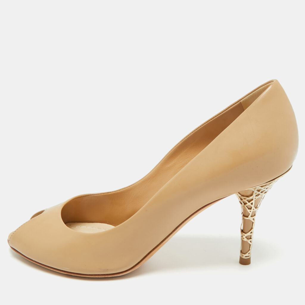 Dior Beige Leather Peep Toe Pumps Size 36.5
