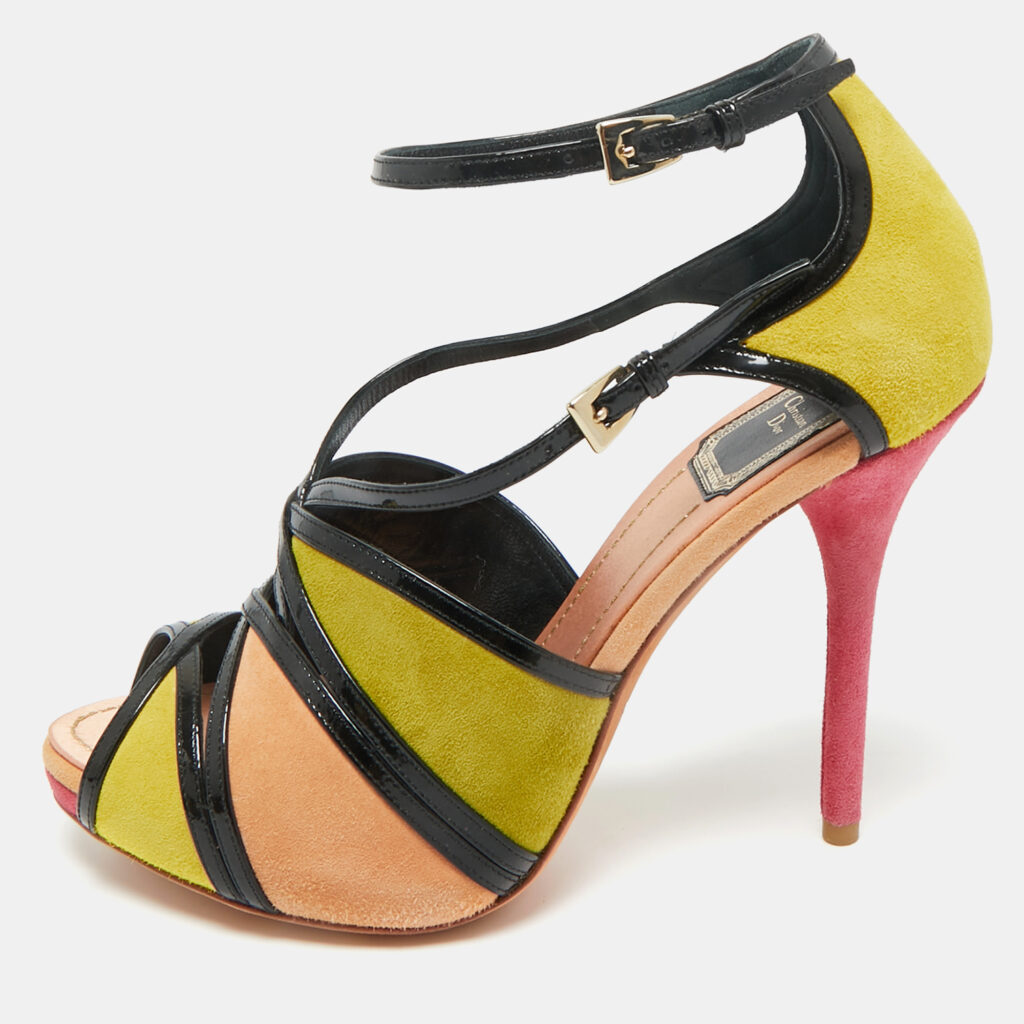 Dior Multicolor Patent Leather and Suede Peep Toe Sandals Size 36 Dior Multicolor Patent Leather and Suede Peep Toe Sandals Size 36