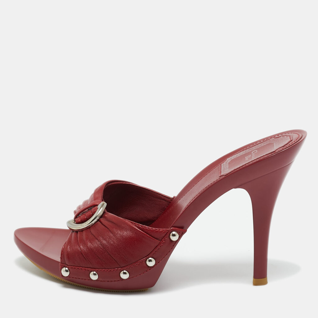 Dior Dark Red Leather Studded Slide Sandals Size 36.5 Dior Dark Red Leather Studded Slide Sandals Size 36.5
