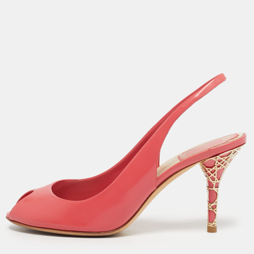 Dior Pink Brushed Leather Peep Toe Slingback Pumps Size 36.5