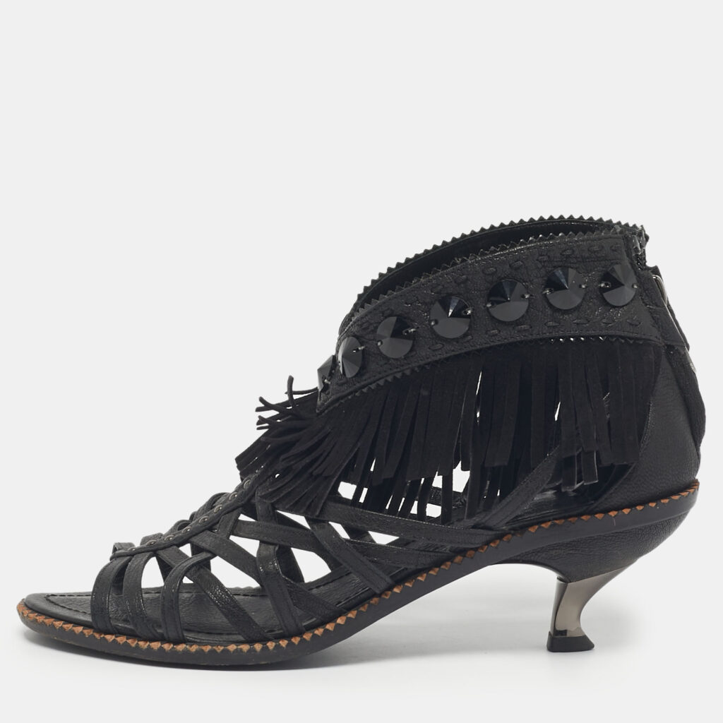 Dior Black Leather Crystal Embellished Strappy Sandals Size 36