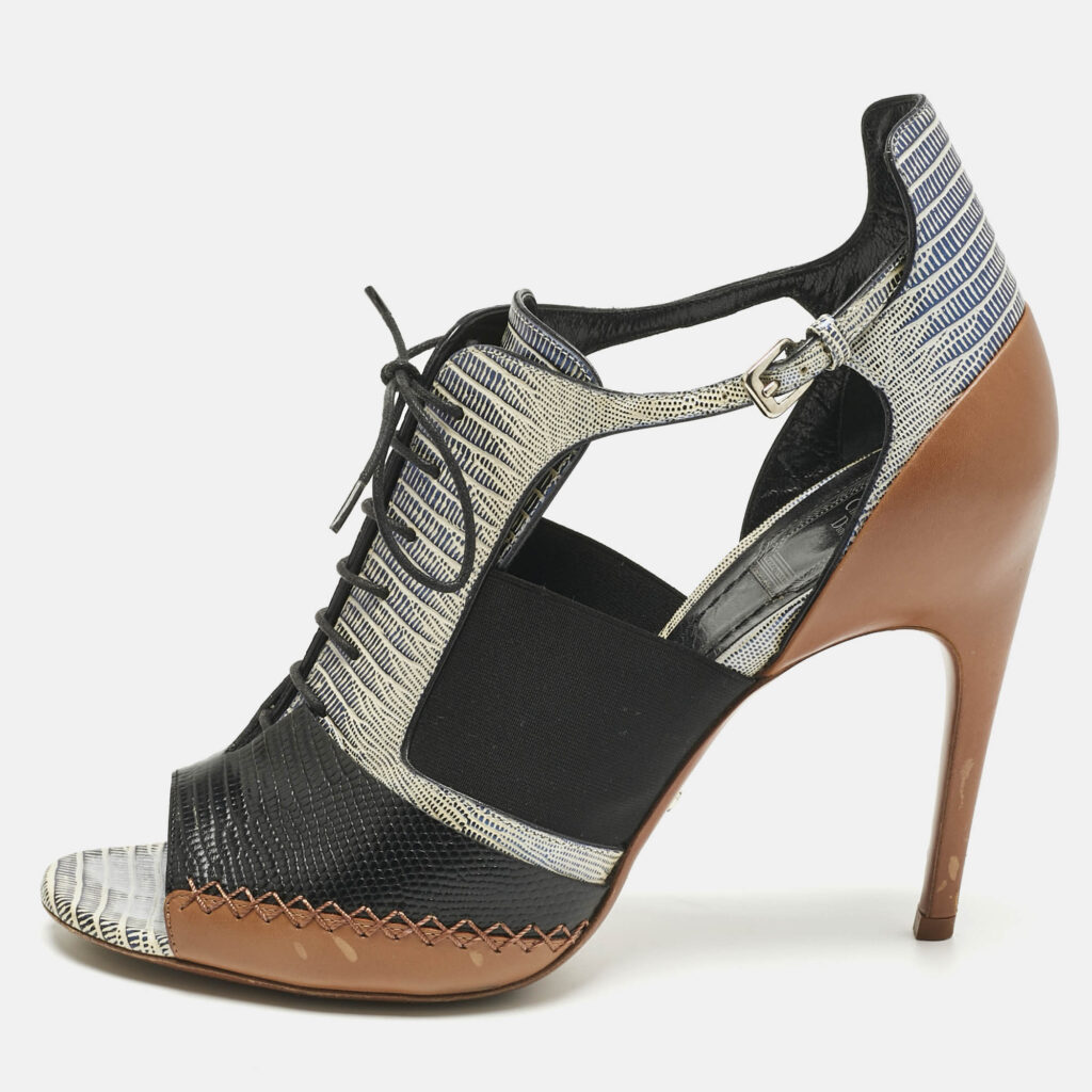 Dior Tricolor Lizard Embossed Leather and leather Cut Out Booties Size 40