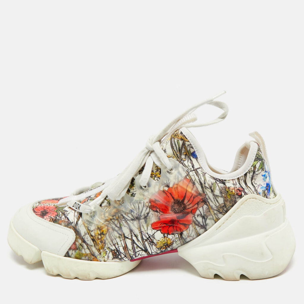 Dior Multicolor Printed Fabric and Rubber D-Connect Sneakers Size 38.5
