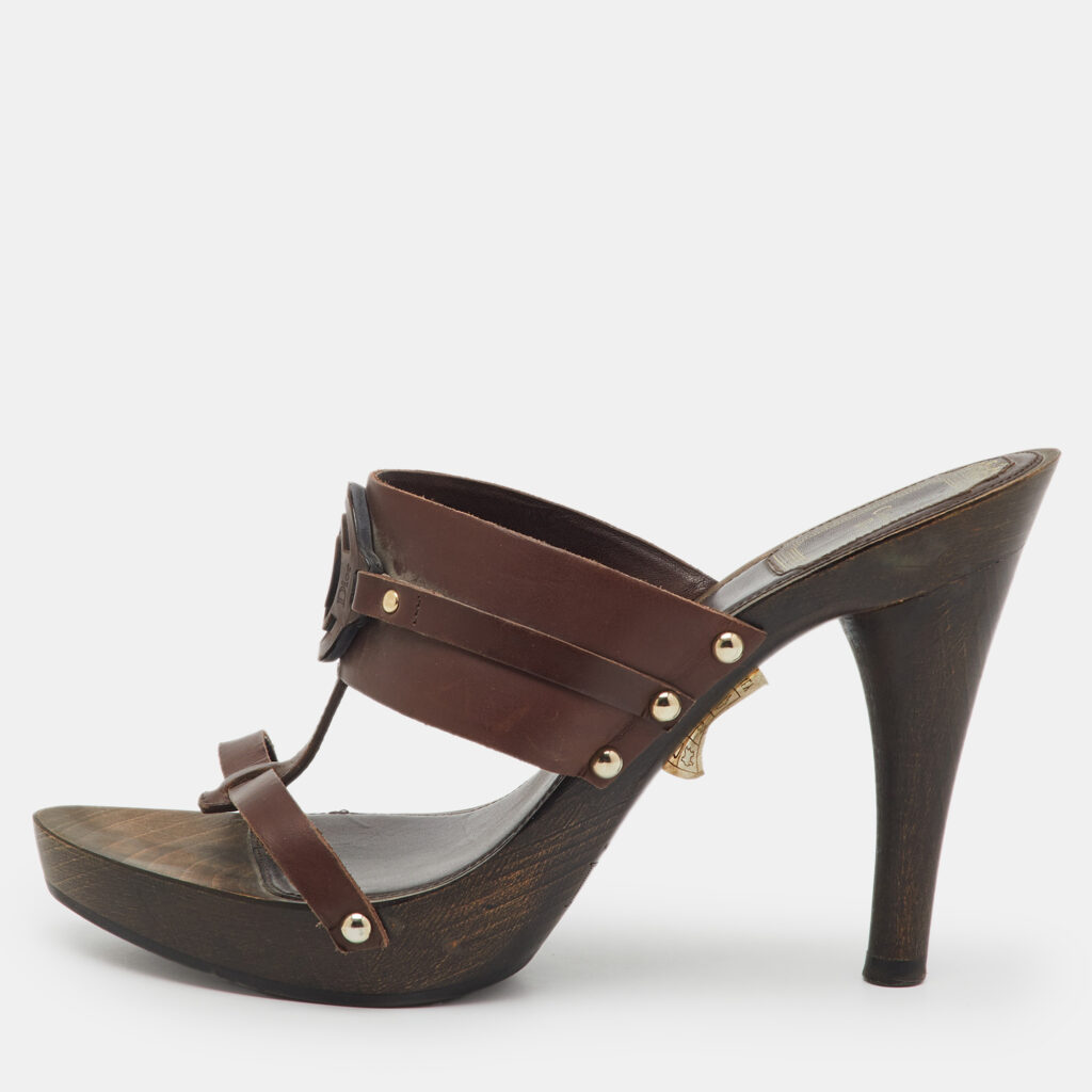 Dior Dark Brown Leather Logo Platform Wooden Clogs Size 37 Dior Dark Brown Leather Logo Platform Wooden Clogs Size 37