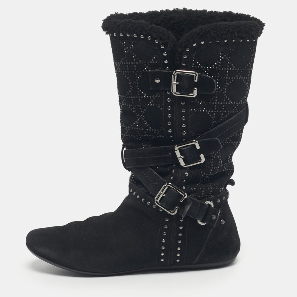 Dior Black Suede Studs Mid Calf Riding Boots Size 36 Dior Black Suede Studs Mid Calf Riding Boots Size 36