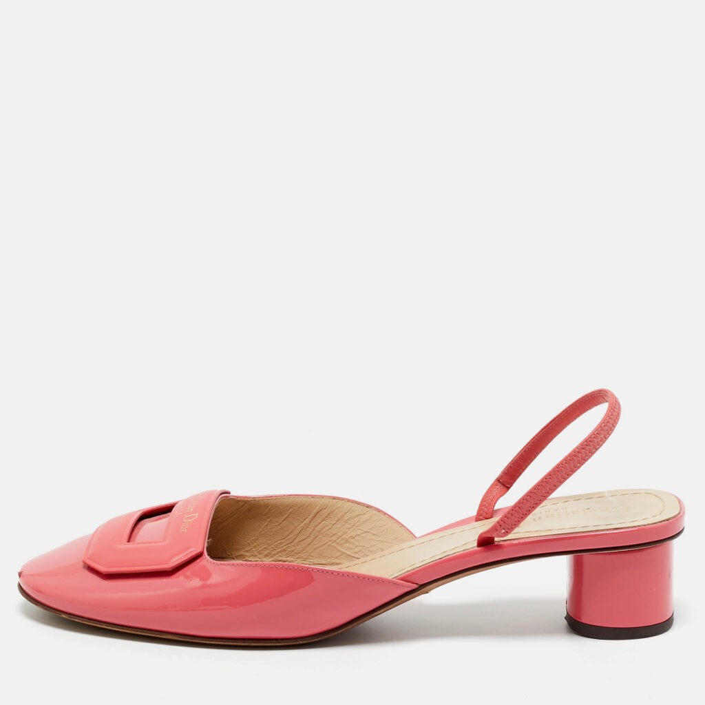 Dior Pink Patent Leather Slingback Pumps Size 40