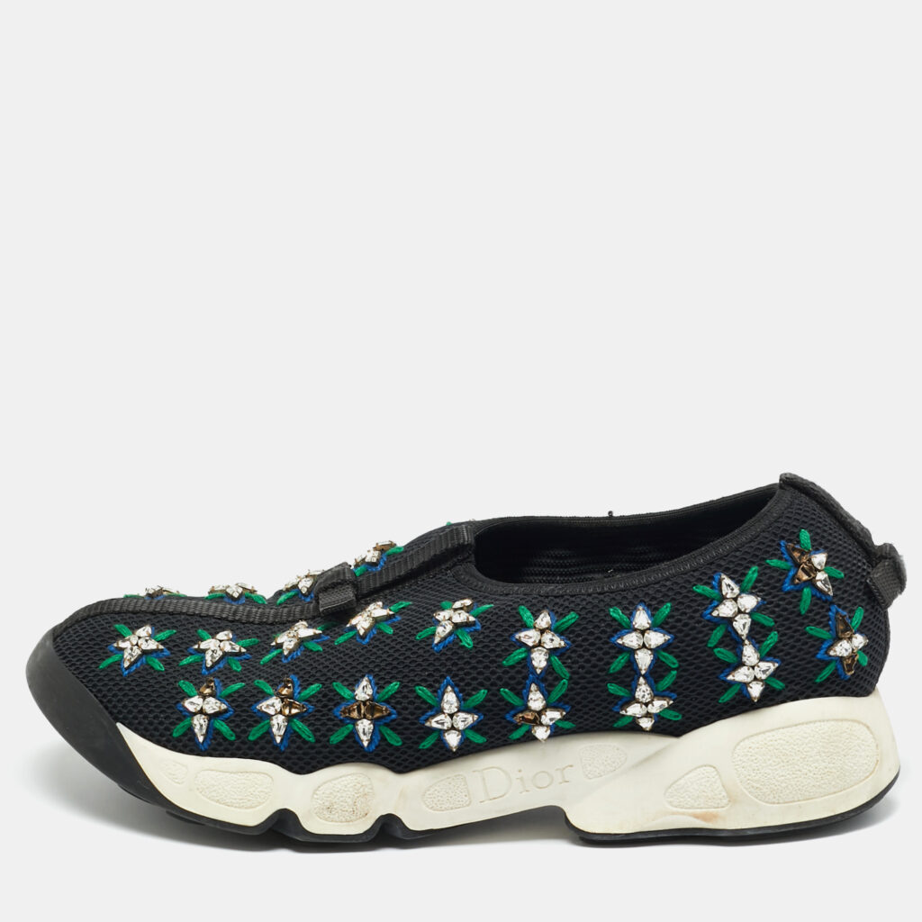 Dior Black Mesh Embellished Fusion Sneakers Size 36.5