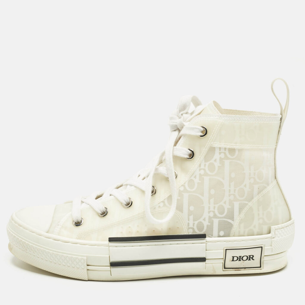 Dior White Oblique Mesh and Rubber B23 Sneakers Size 37