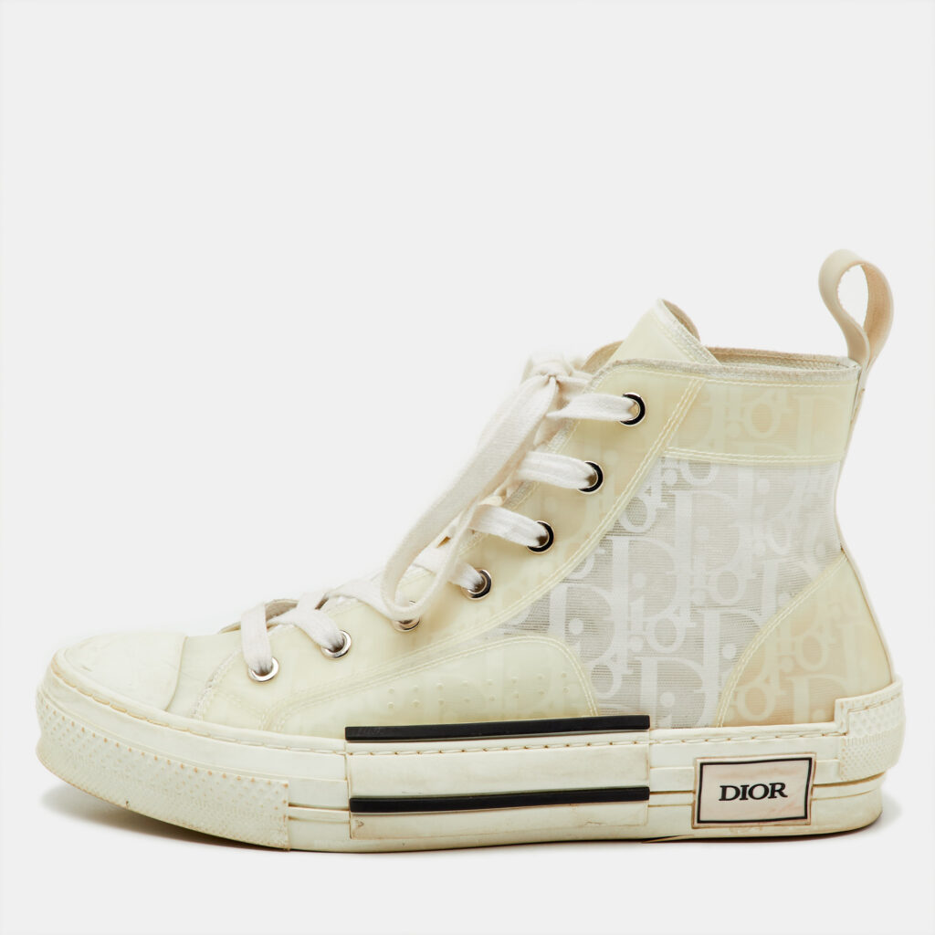 Dior White Oblique Mesh and Rubber B23 High Top Sneakers Size 38