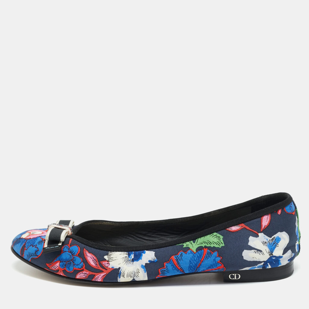 luxury-women-dior-used-shoes-p1217575-002-1.jpg Dior Multicolor Canvas Bow Detail Ballet Flats Size 37.5