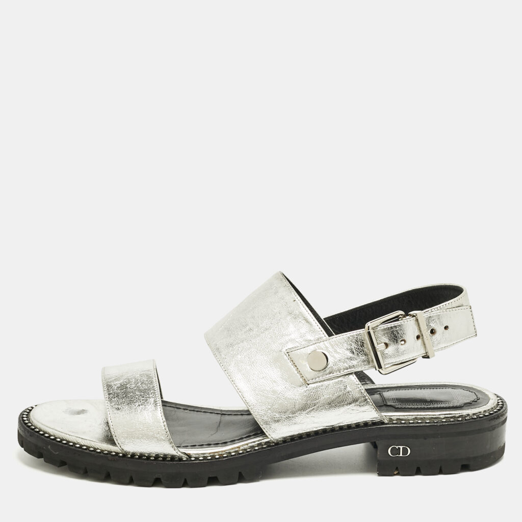 Dior Silver Foil Leather Wanted Slingback Sandals Size 41 Dior Silver Foil Leather Wanted Slingback Sandals Size 41