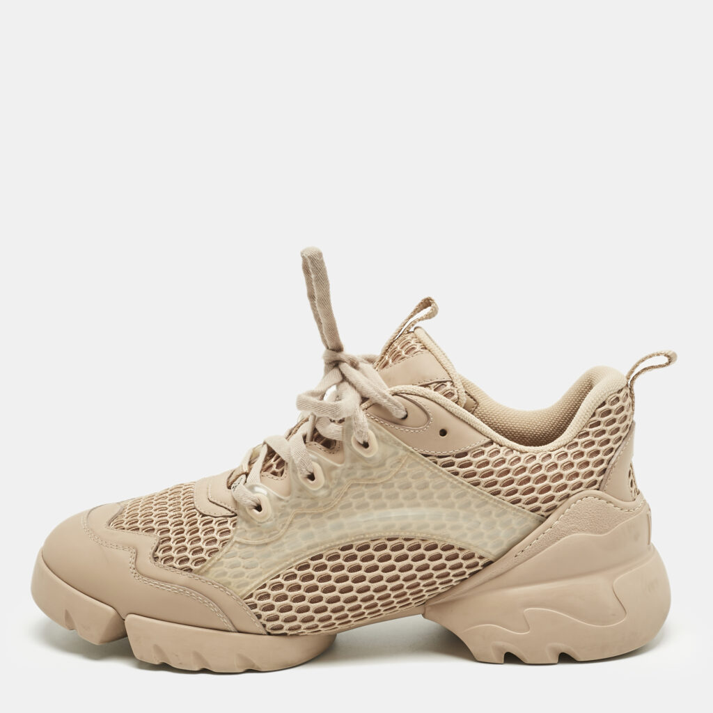 Dior Beige Fabric and PVC D-Connect Low Top Sneakers Size 41.5 Dior Beige Fabric and PVC D-Connect Low Top Sneakers Size 41.5
