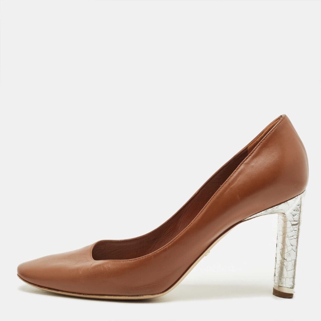 Dior Brown/Silver Leather Pointed Toe Pumps Size 41