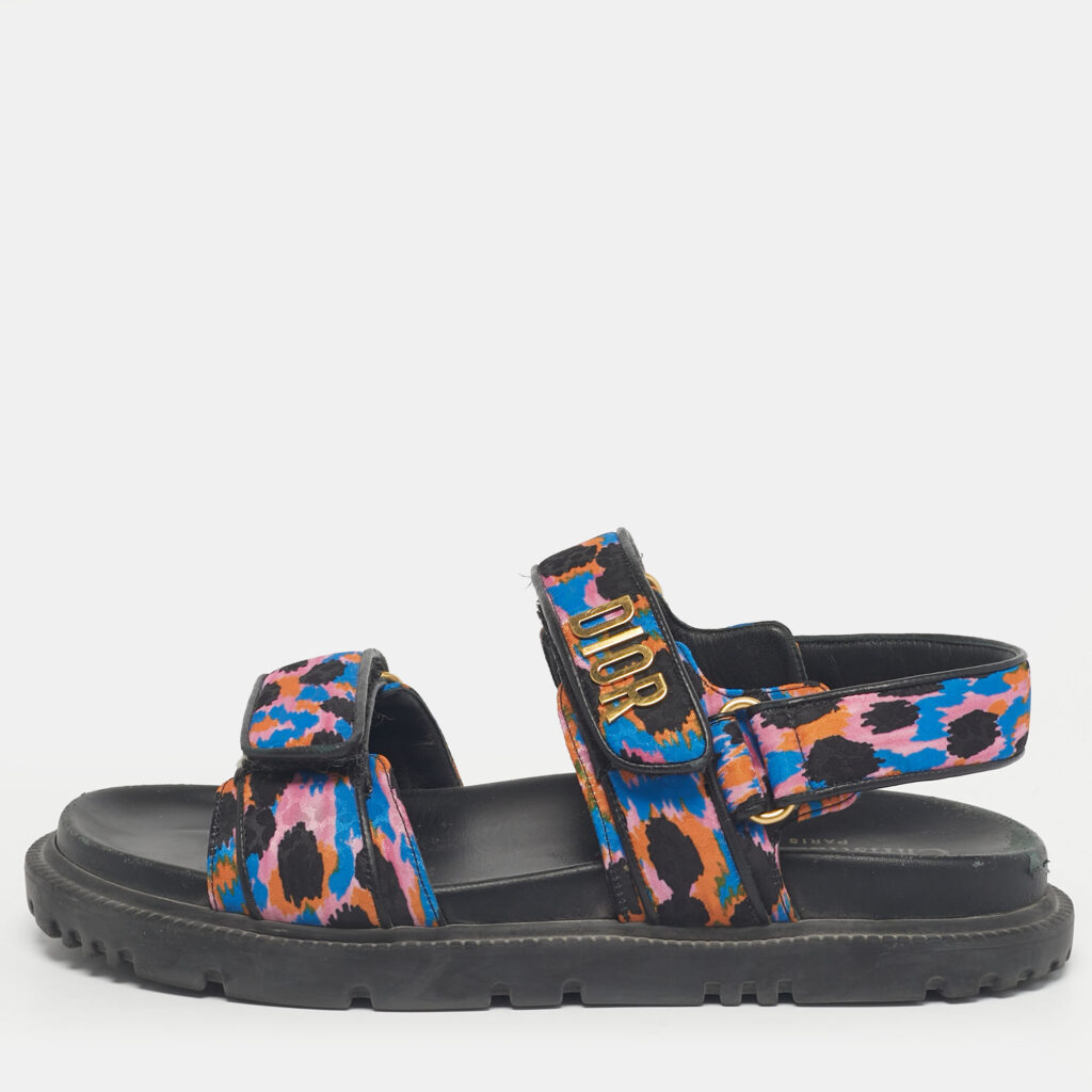 Dior Multicolor Floral Print Fabric DiorAct Sandals Size 37