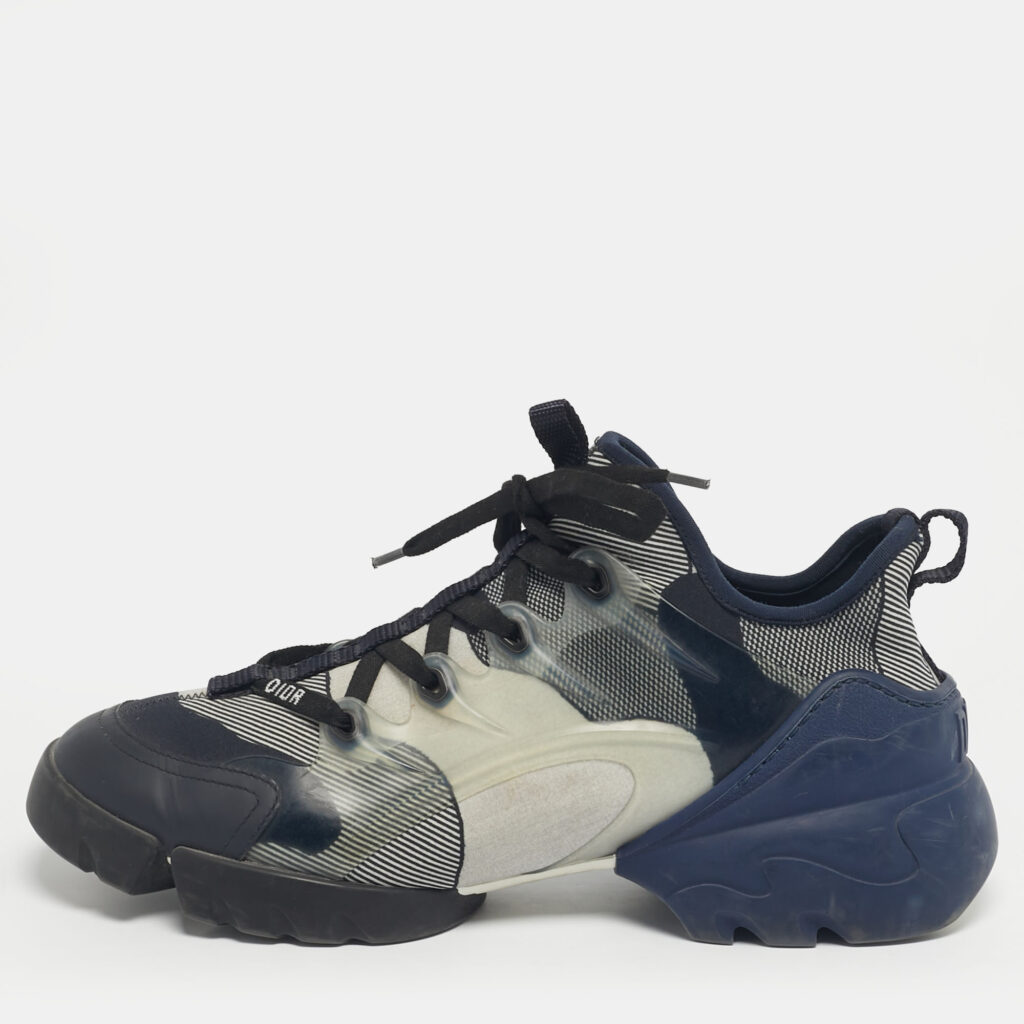 Dior Navy Blue Knit Fabric and PVC D-Connect Lace Up Sneakers Size 39
