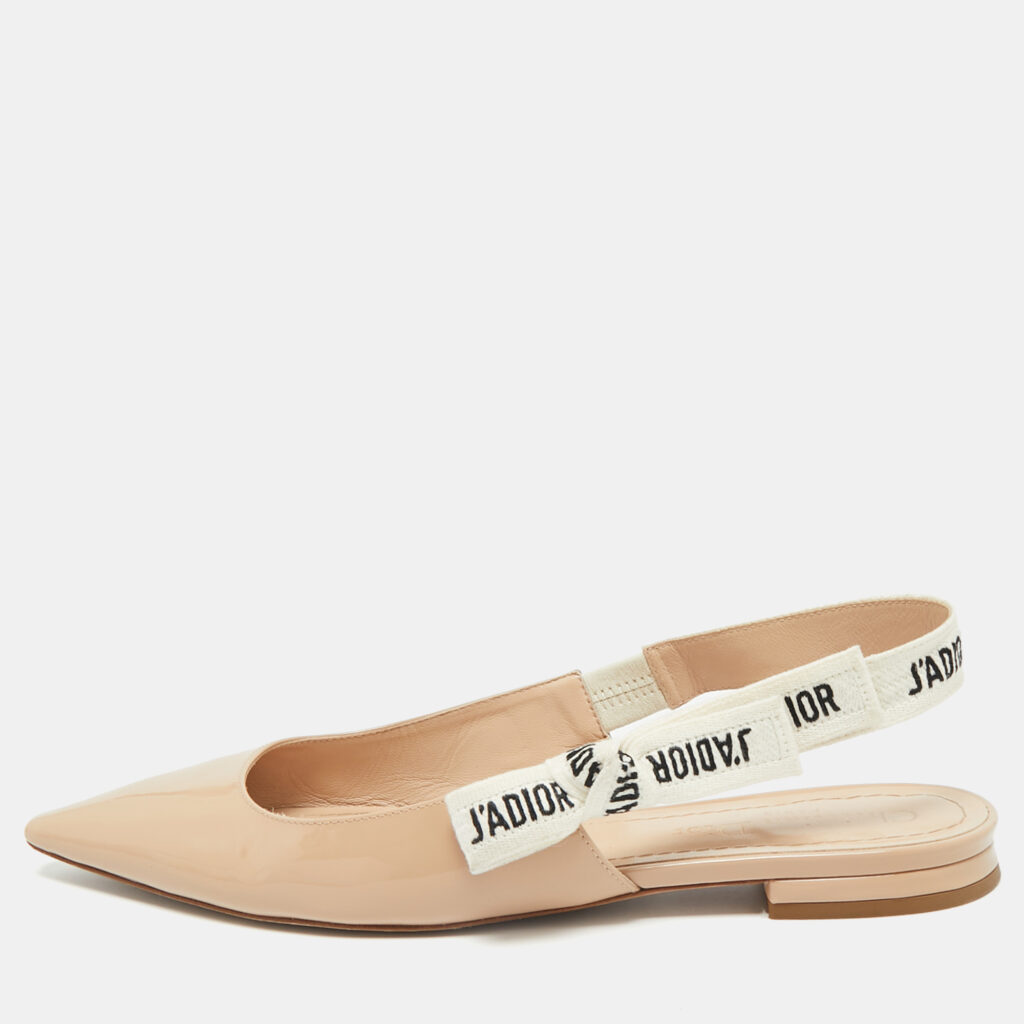 Dior Beige Patent Leather J'Adior Slingback Flats Size 36.5 Dior Beige Patent Leather J'Adior Slingback Flats Size 36.5