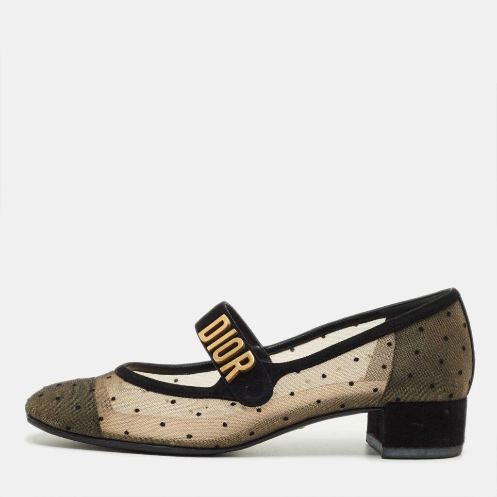 Dior Beige/Black Mesh and Suede Mary Jane Pumps Size 39 Dior Beige/Black Mesh and Suede Mary Jane Pumps Size 39