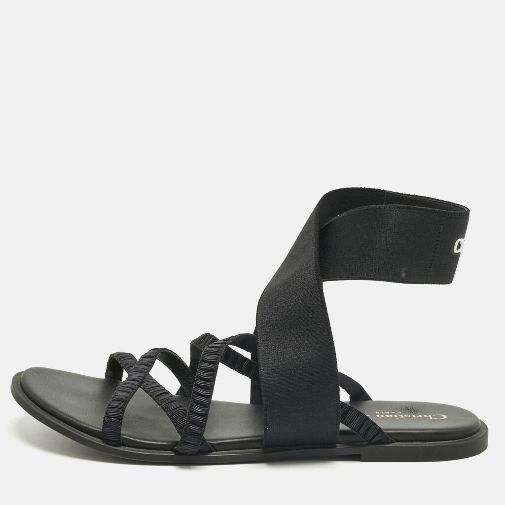 Dior Black Fabric Elastic Straps Flat Sandals Size 40