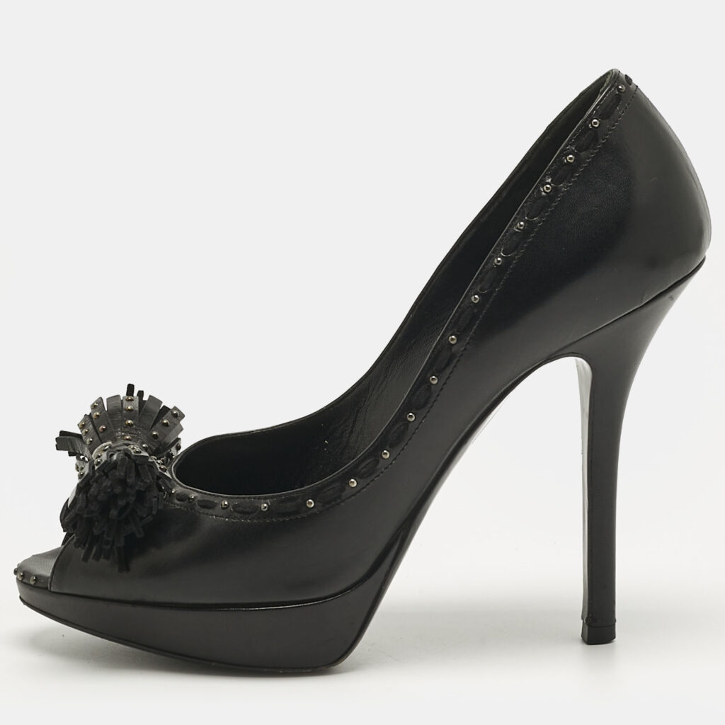 Dior Black Leather Bow Peep Toe Pumps Size 36