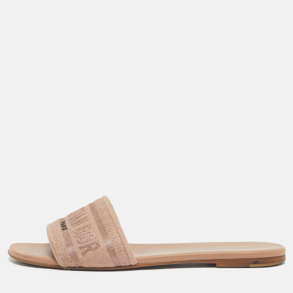 Dior Beige Canvas Dway Slide Sandals Size 40.5