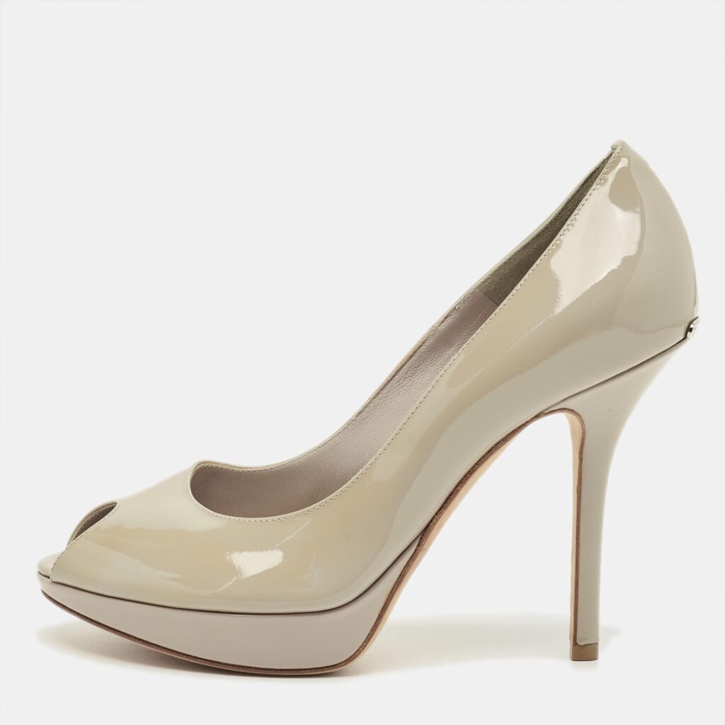 Dior Grey Patent Leather Peep Toe Platform Pumps Size 36.5 Dior Grey Patent Leather Peep Toe Platform Pumps Size 36.5
