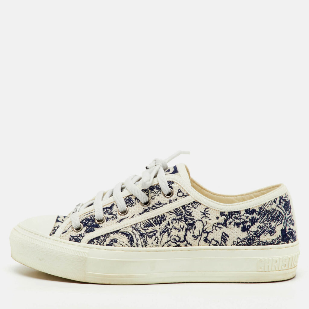 Dior Navy Blue/White Embroidered Canvas Walk'n'Dior Low Top Sneakers Size 37.5