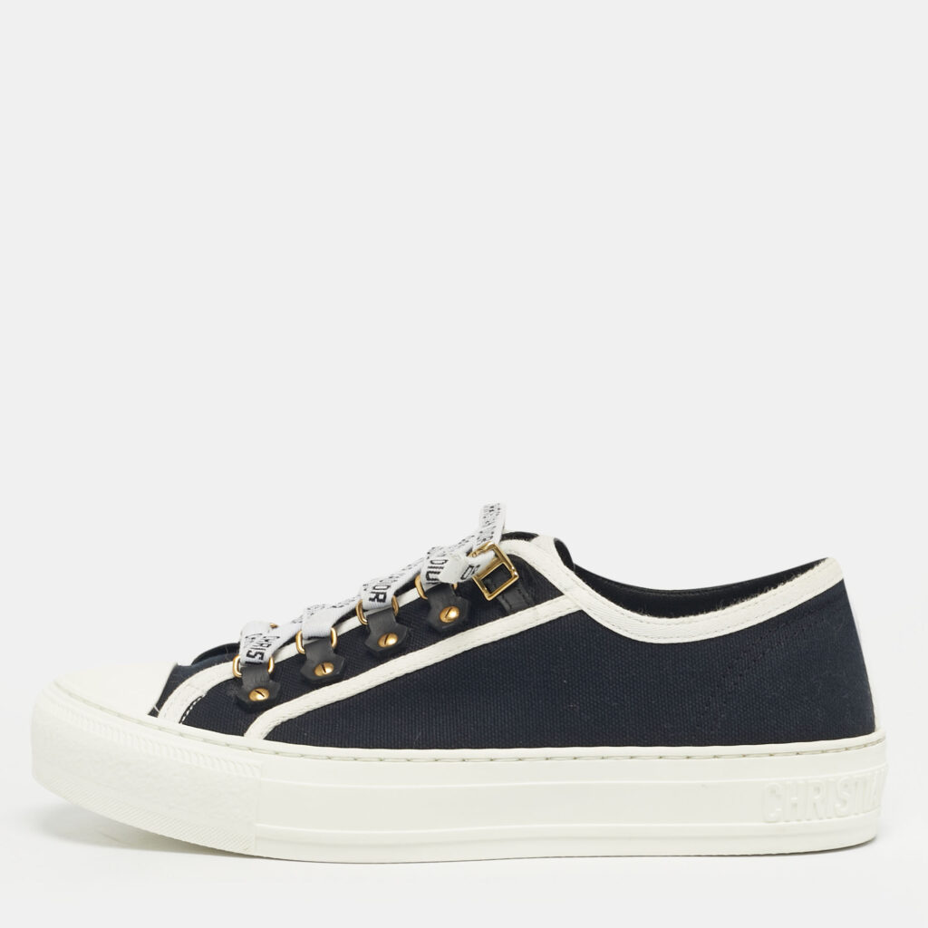 Dior Black/White Canvas Walk'n'Dior Low Top Sneakers Size 37.5
