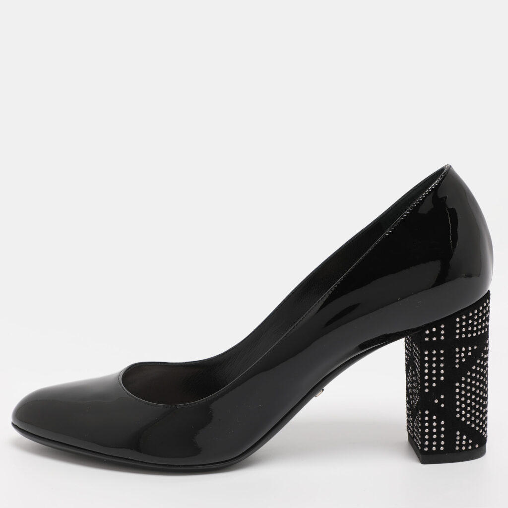 Dior Black Patent Leather Embellished Block Heel Pumps Size 39.5 Dior Black Patent Leather Embellished Block Heel Pumps Size 39.5