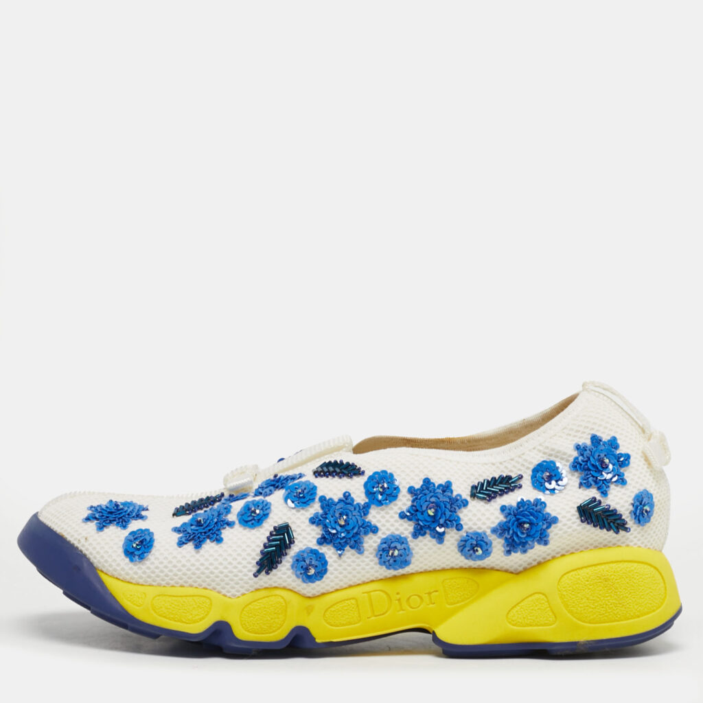 Dior White/Blue Mesh Embellished Fusion Sneakers Size 37 Dior White/Blue Mesh Embellished Fusion Sneakers Size 37