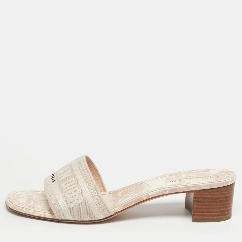 Dior Pink Embroidered Canvas Dway Slide Sandals Size 42