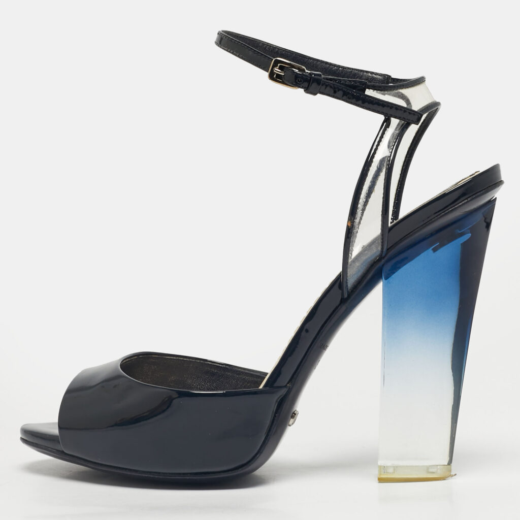 Dior Navy Blue Patent Leather Ankle Strap Sandals Size 37