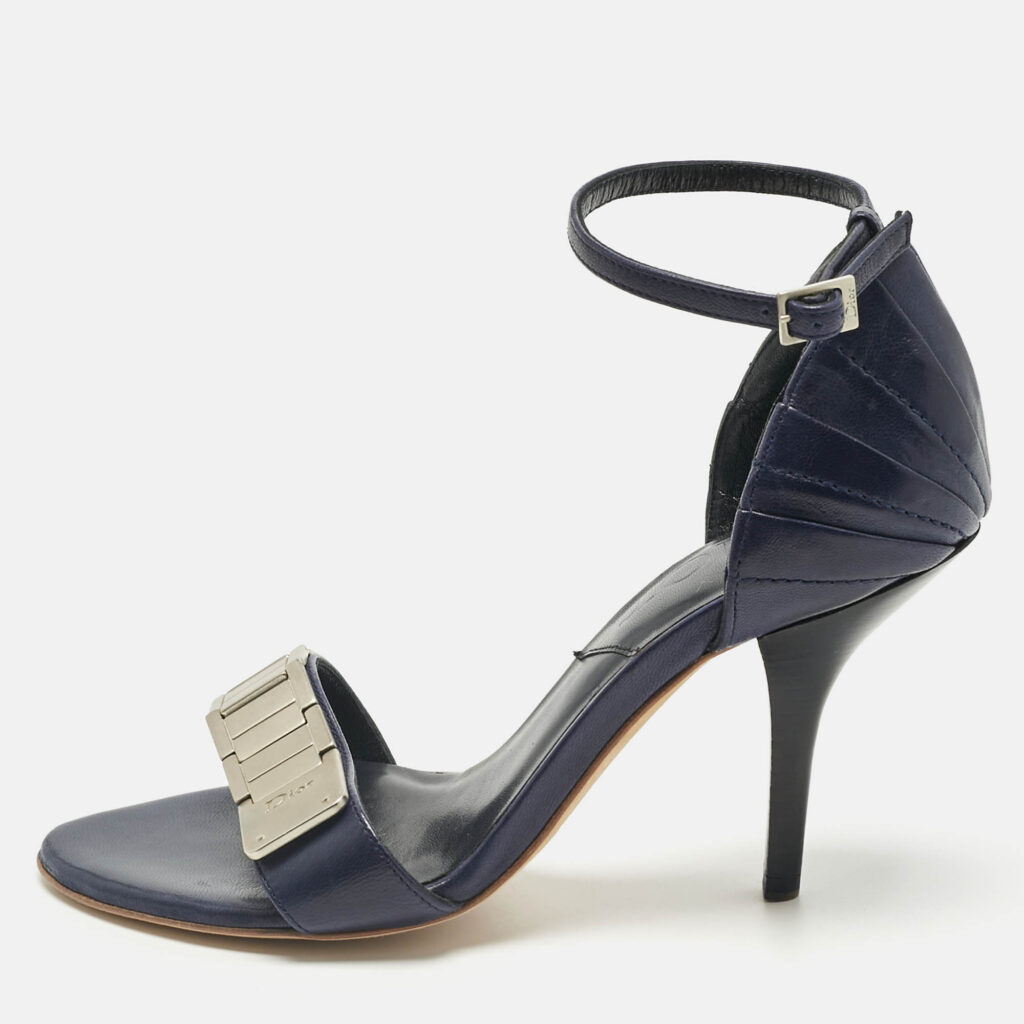 Dior Navy Blue Leather Open Toe Ankle Strap Sandals Size 35