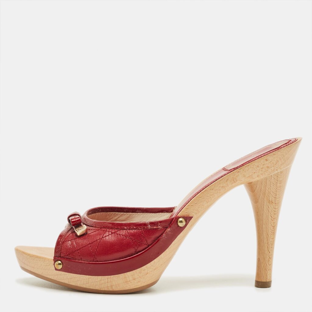 Dior Red Patent and Leather Slide Sandals Size 37.5