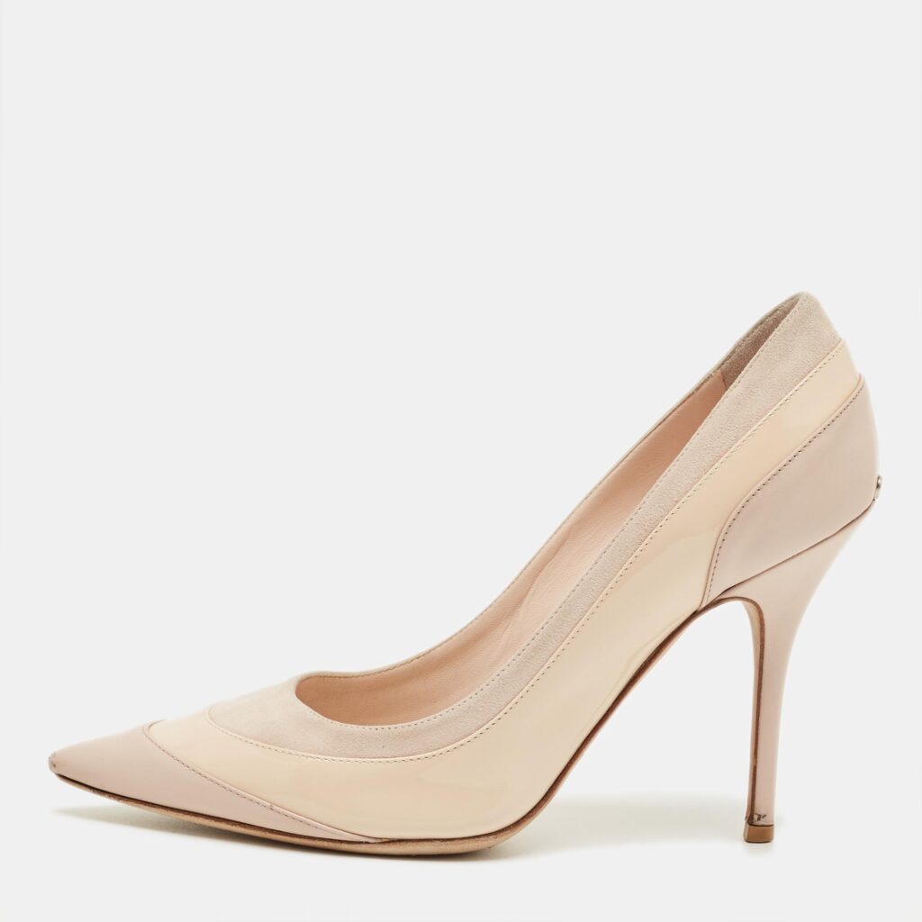 Dior Beige Patent Leather and Suede Pointed Toe Pumps Size 37