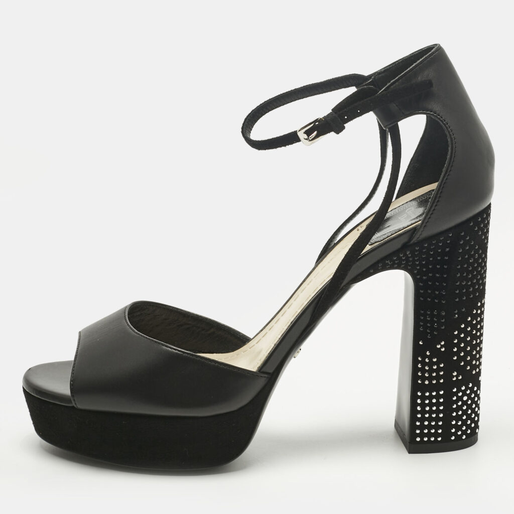 Dior Black Leather and Suede Rainbow Stellar Ankle Strap Sandals Size 39.5 Dior Black Leather and Suede Rainbow Stellar Ankle Strap Sandals Size 39.5