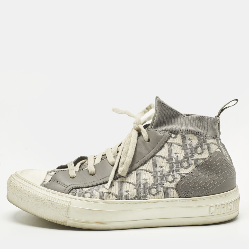 Dior Grey Knit Fabric and Leather Walk'n'Dior High Top Sneakers Size 39.5 Dior Grey Knit Fabric and Leather Walk'n'Dior High Top Sneakers Size 39.5