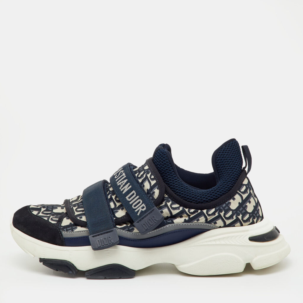 Dior Blue Oblique Neoprene and Suede D-Wander Sneakers Size 40.5