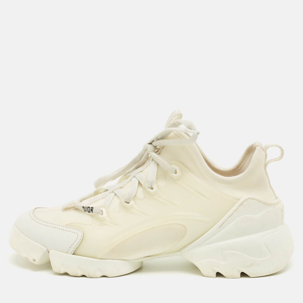 Dior White Fabric and PVC D-Connect Lace Up Sneakers Size 37 Dior White Fabric and PVC D-Connect Lace Up Sneakers Size 37