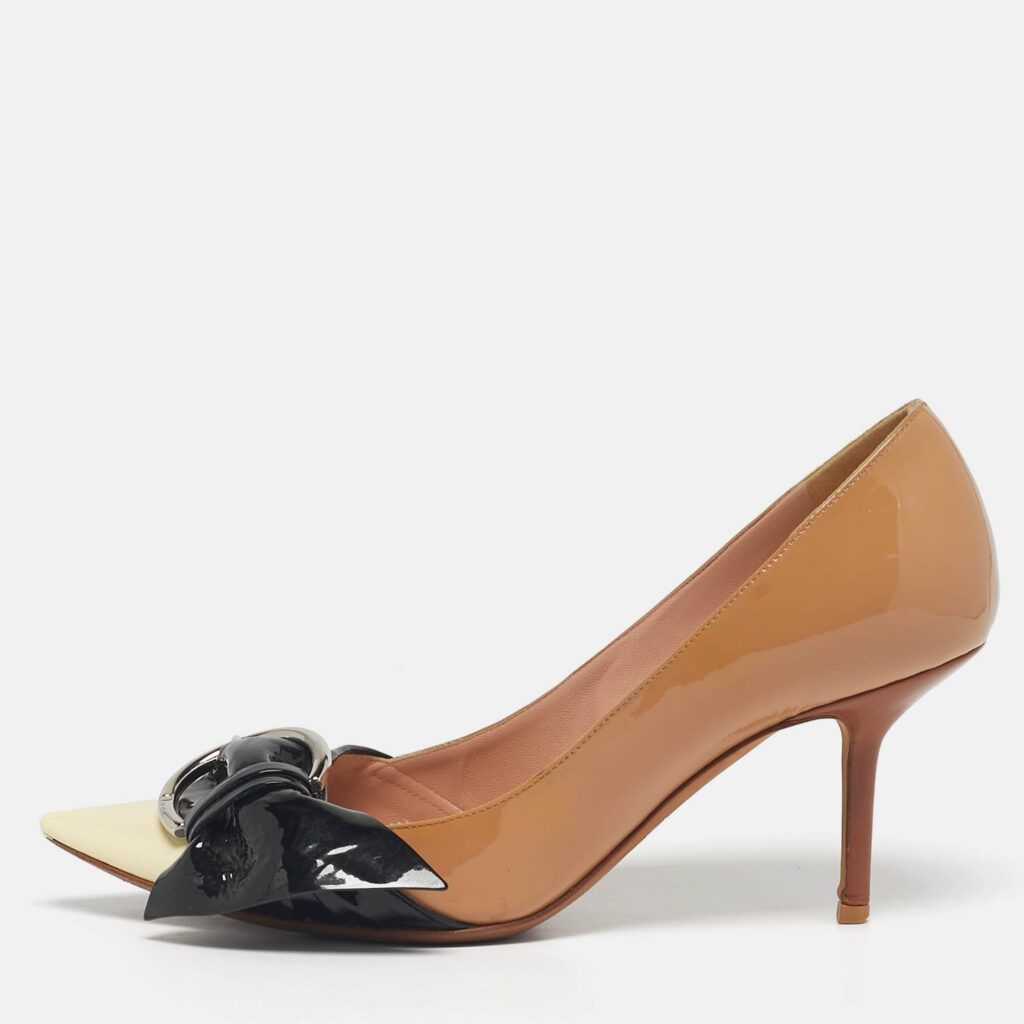 Dior Tricolor Patent Leather Buckle Pointed Toe Pumps Size 39