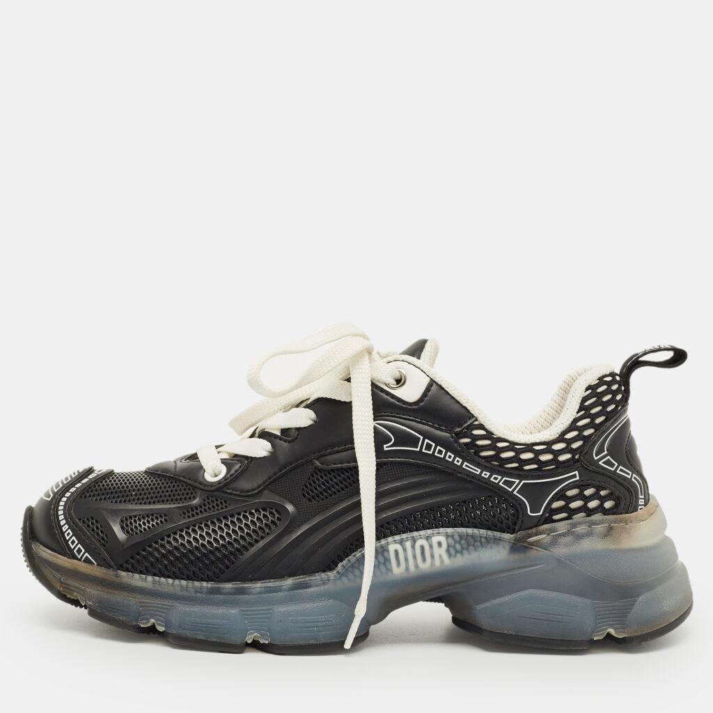 Dior Black Rubber Mesh and Leather Vibe Low Top Sneakers Size 35.5