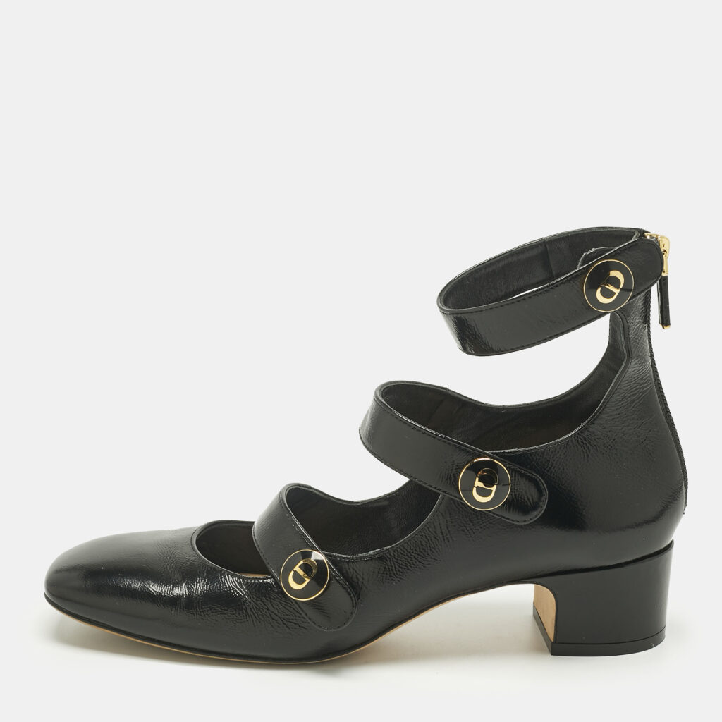 Dior Black Leather Baby-D Mary Jane Pumps Size 37.5