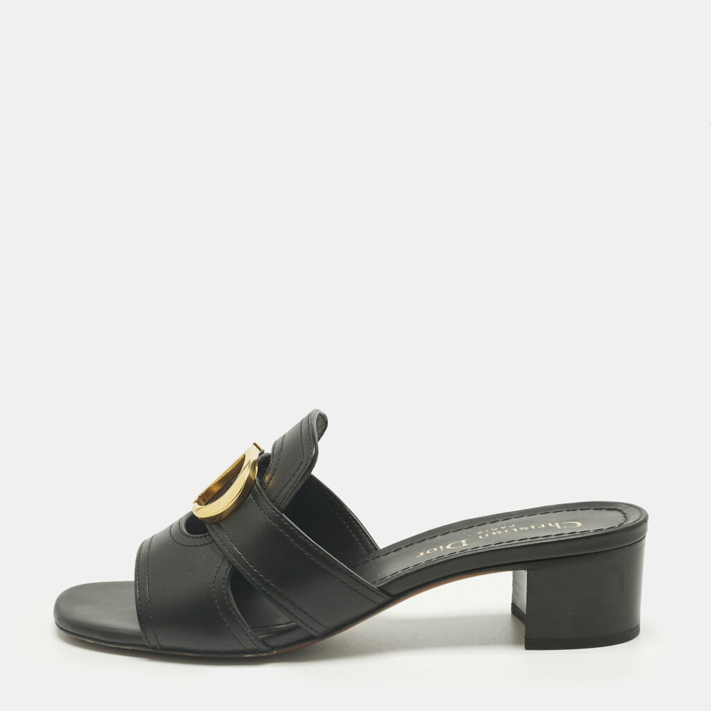 Dior Black Leather 30 Montaigne Slide Sandals Size 36