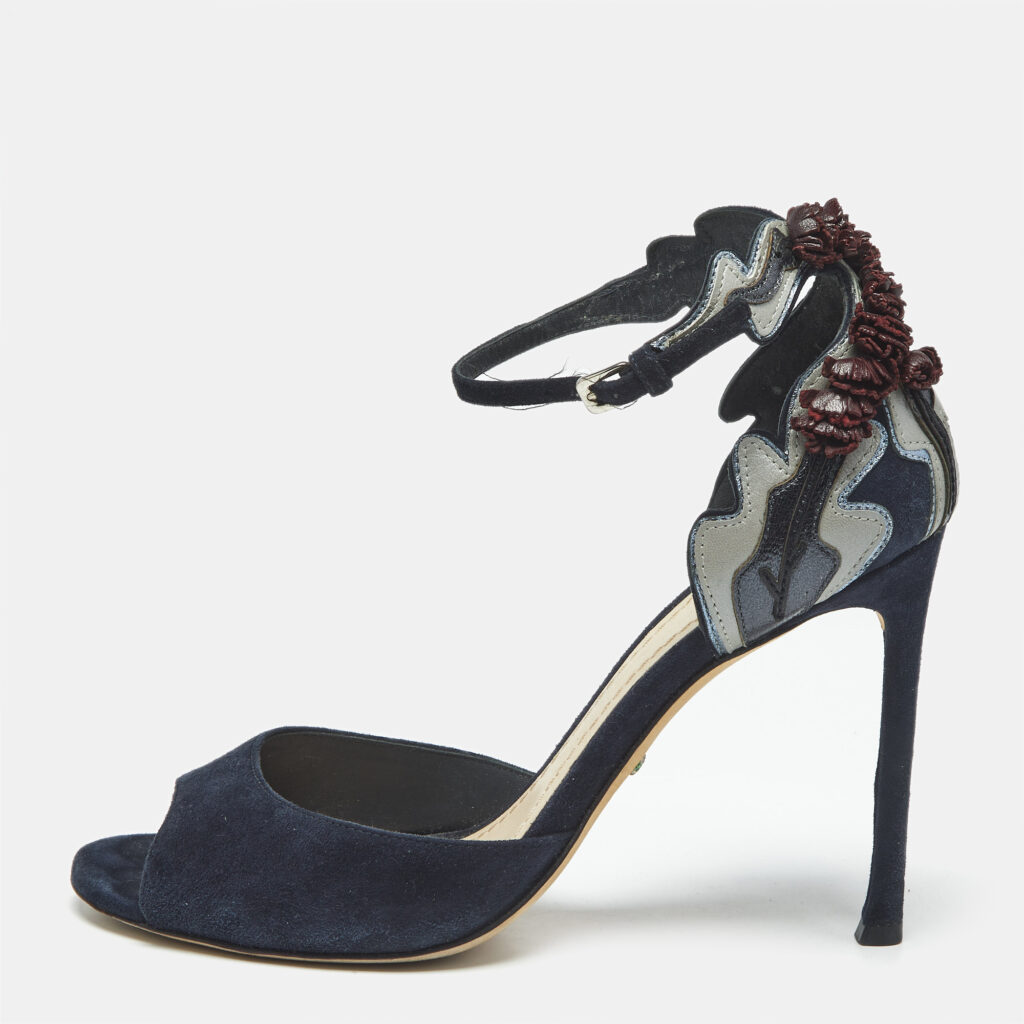 Dior Navy Blue/Black Leather and Suede Ankle Strap Sandals Size 38 Dior Navy Blue/Black Leather and Suede Ankle Strap Sandals Size 38