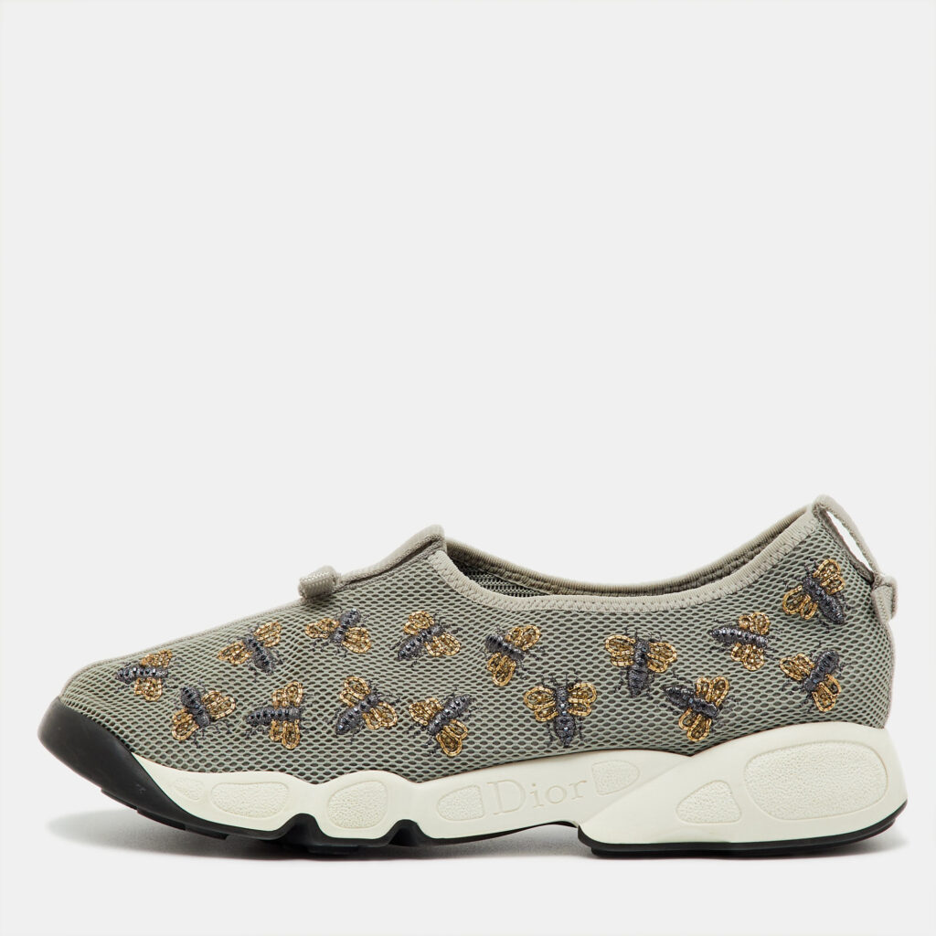 Dior Grey Mesh Fusion Bee Embroidered Slip On Sneakers Size 40 Dior Grey Mesh Fusion Bee Embroidered Slip On Sneakers Size 40