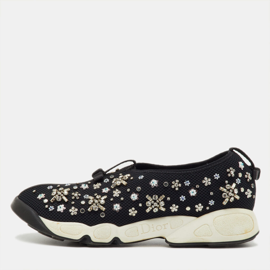luxury-women-dior-used-shoes-p1240559-001-1.jpg Dior Black Mesh Fusion Crystal Embellished Slip On Sneakers Size 39