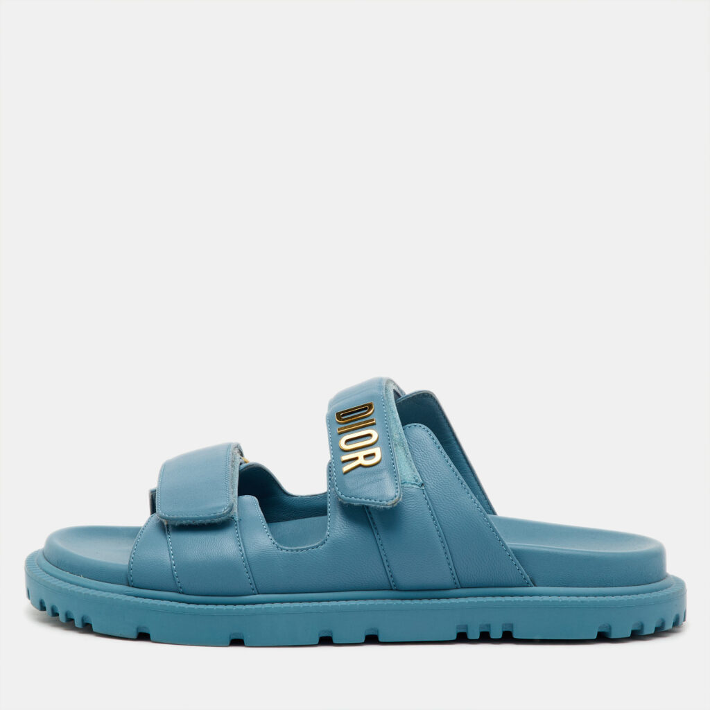 Dior Blue Leather Dioriviera Dioract Slide Sandals Size 38.5 Dior Blue Leather Dioriviera Dioract Slide Sandals Size 38.5