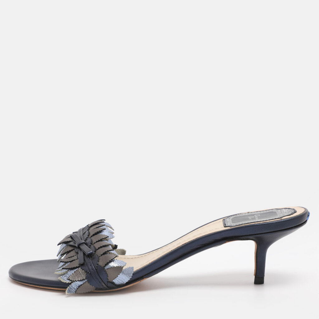 Dior Metallic Blue Leather Cut Out Flat Slide Sandals Size 37 Dior Metallic Blue Leather Cut Out Flat Slide Sandals Size 37