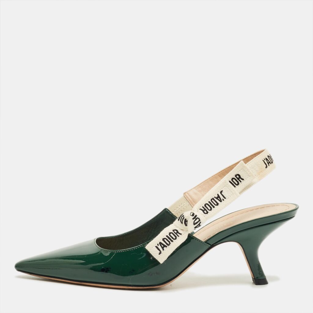 Dior Green Patent J'Adior Pointed Toe Slingback Pumps Size 38.5 Dior Green Patent J'Adior Pointed Toe Slingback Pumps Size 38.5
