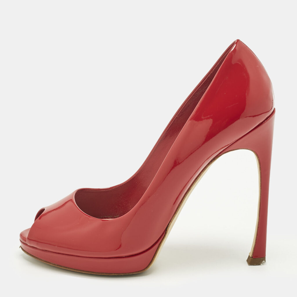 Dior Red Patent Leather Miss Dior Peep Toe Pumps Size 38 Dior Red Patent Leather Miss Dior Peep Toe Pumps Size 38